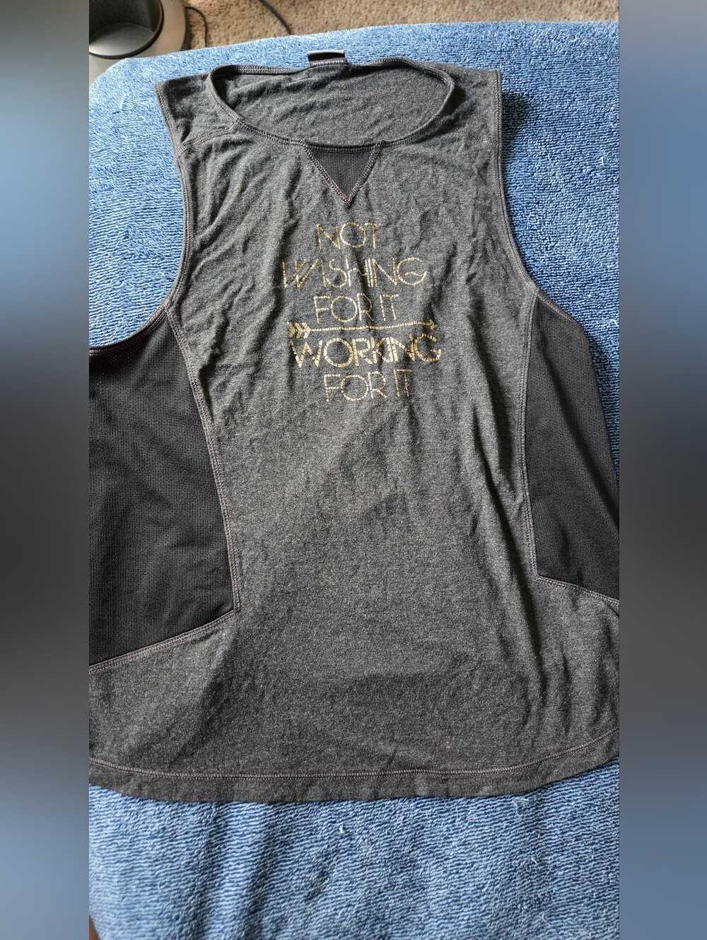 Women's Dark Gray Sleeveless Athletic Tank with Gold Script